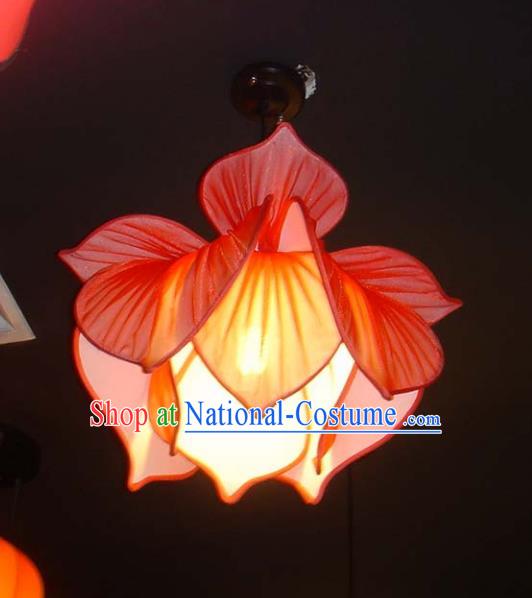 Traditional Chinese Ancient Palace Lantern Ceiling Lamp Red Lotus Lanern