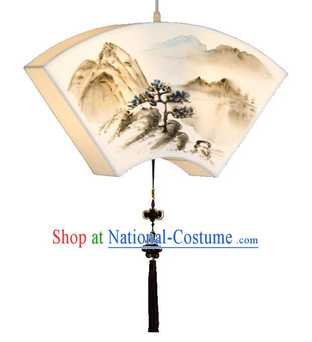 Traditional Chinese Ancient Palace Lantern Ceiling Lamp Landscape Painting Lanern