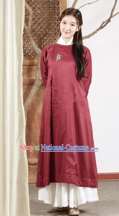 Ancient Chinese National Costumes Wine Red Cheongsam Dress for Women