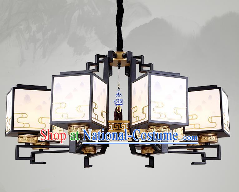 Traditional China Handmade Lantern Ancient Eight-Lights Hanging Lanterns Palace Ceiling Lamp