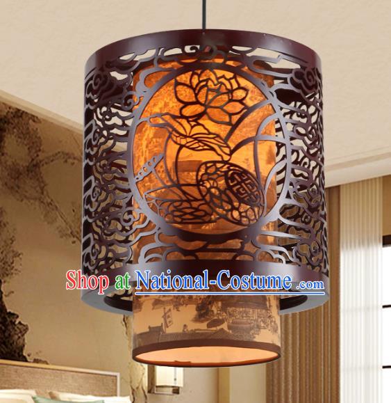 Asian China Handmade Wood Carving Lotus Ceiling Lantern Traditional Ancient Hanging Lamp Palace Lanterns