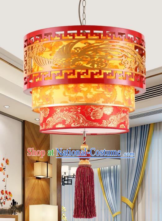 Chinese Handmade Wood Carving Phoenix Lantern Traditional Palace Red Ceiling Lamp Ancient Hanging Lanterns