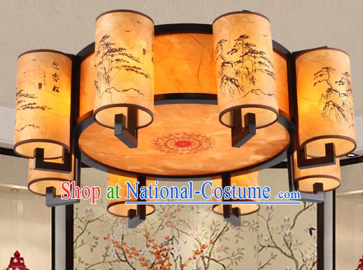 Chinese Handmade Printing Pineburst Lantern Traditional Palace Eight-Lights Ceiling Lamp Ancient Hanging Lanterns