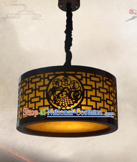 Chinese Handmade Palace Lantern Traditional Hanging Lantern Wood Carving Fish Ceiling Lamp Ancient Lanterns