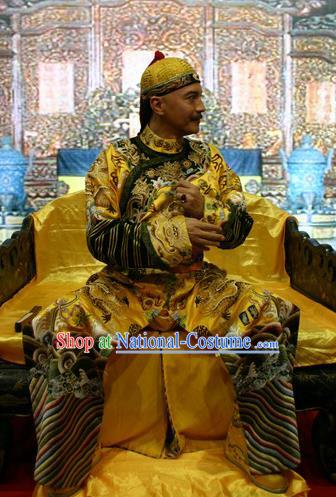 Chinese Qing Dynasty Emperor Jiaqing Historical Costume China Ancient Manchu King Clothing