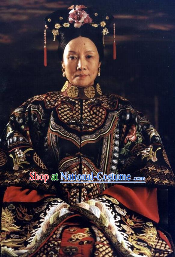Chinese Qing Dynasty Empress Cixi Historical Costume Ancient Manchu Queen of Xianfeng Clothing for Women