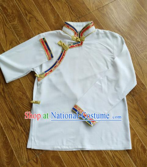 Traditional Chinese Zang Nationality Costume, Tibetan Ethnic Minority White Shirt for Men