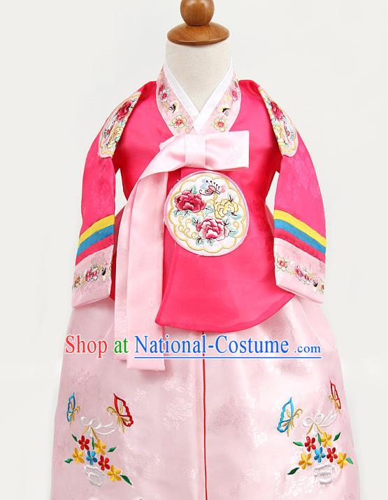 Korean Traditional Hanbok Clothing Korean Children Rosy Fashion Apparel Hanbok Costumes for Kids