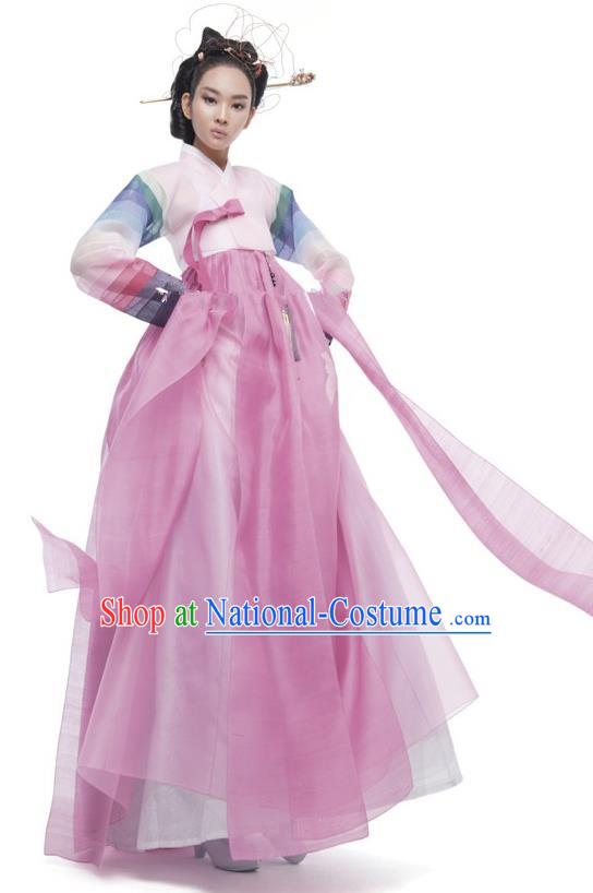 Korean Traditional Palace Clothing Empress Hanbok Pink Blouse and Dress Korea Fashion Apparel for Women