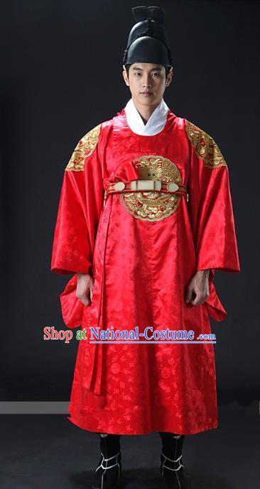 Asian Korean Traditional Palace Emperor Hanbok Clothing Ancient Korean King Red Robe Costume for Men