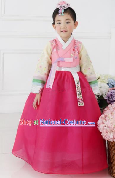 Korean Traditional Hanbok Korea Children Rosy Dress Fashion Apparel Hanbok Costumes for Kids