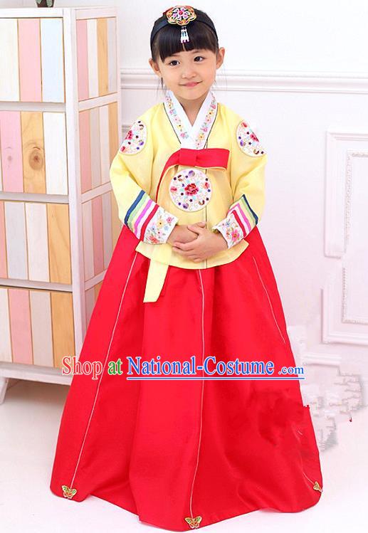 Korean Traditional Hanbok Korea Children Yellow Blouse and Red Dress Fashion Apparel Hanbok Costumes for Kids