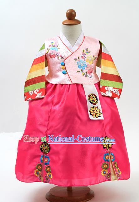 Korean Traditional Hanbok Korea Children Pink Blouse and Rosy Dress Fashion Apparel Hanbok Costumes for Kids