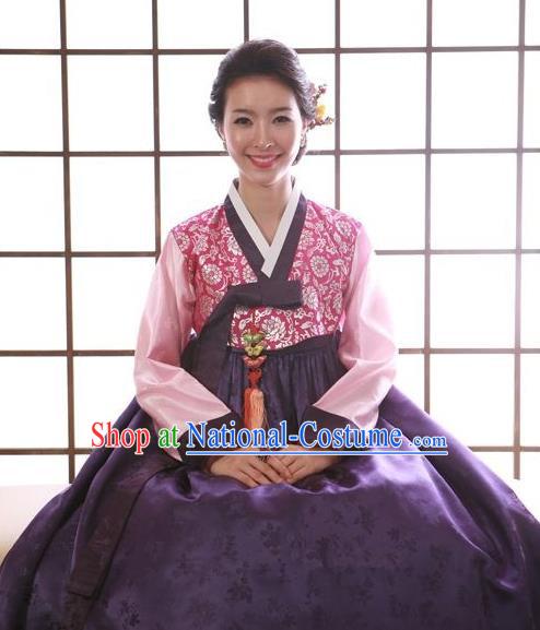 Korean Traditional Handmade Palace Hanbok Blouse and Purple Dress Fashion Apparel Bride Costumes for Women