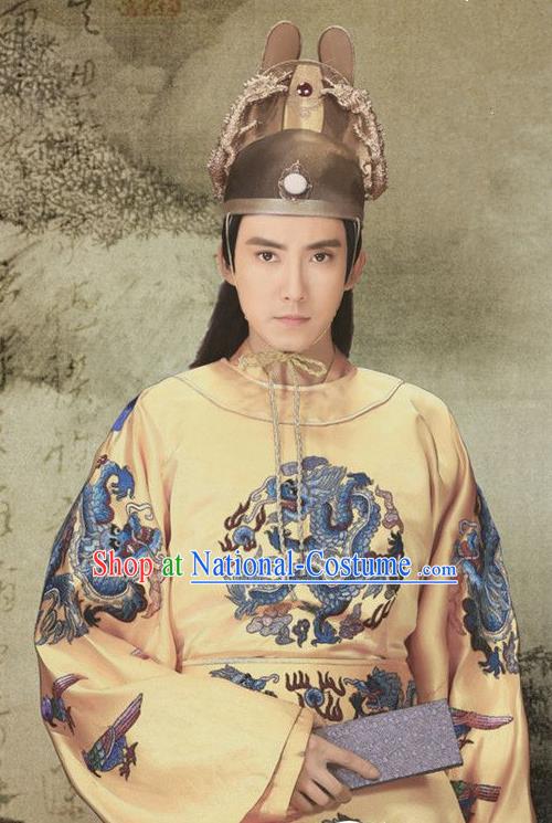 Chinese Ancient Ming Dynasty Jianwen Emperor Zhu Yunwen Replica Costume Embroidered Imperial Robe for Men