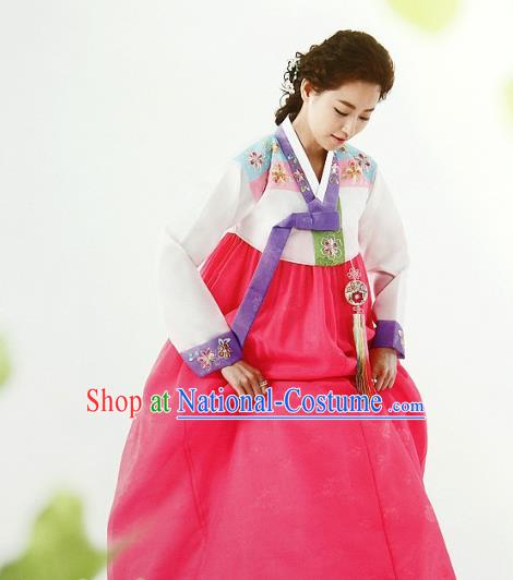 Top Grade Korean Palace Hanbok Traditional White Blouse and Pink Dress Fashion Apparel Costumes for Women