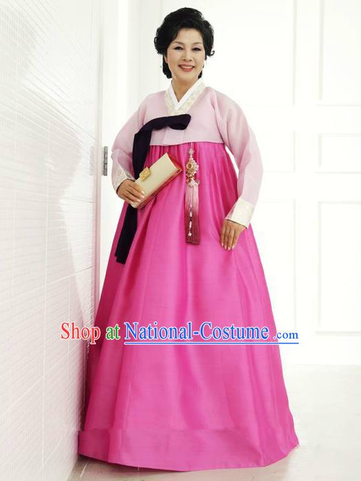 Top Grade Korean Hanbok Traditional Hostess Pink Blouse and Rosy Dress Fashion Apparel Costumes for Women