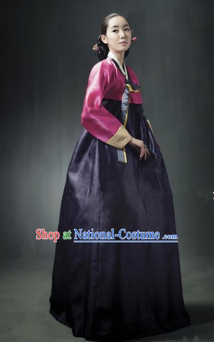 Top Grade Korean Traditional Hanbok Rosy Blouse and Purple Dress Fashion Apparel Costumes for Women