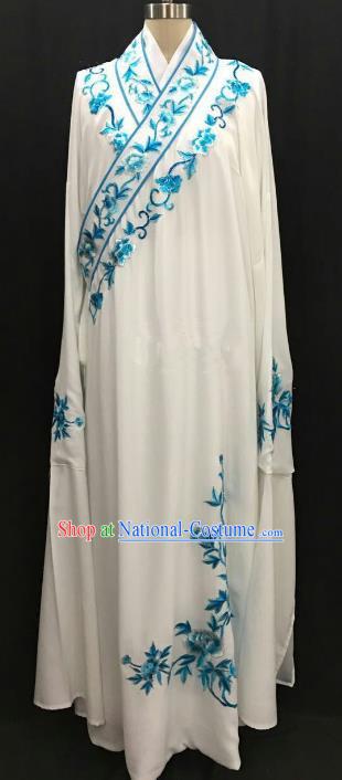 China Traditional Beijing Opera Niche Embroidered Peony White Robe Chinese Peking Opera Gifted Scholar Costume