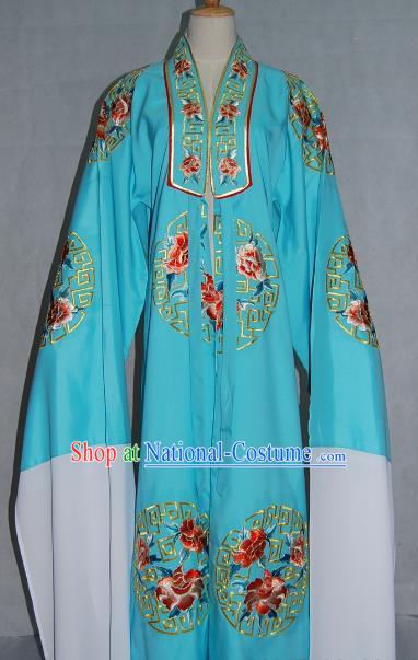 China Traditional Beijing Opera Niche Costume Embroidered Blue Cape Chinese Peking Opera Scholar Clothing for Adults