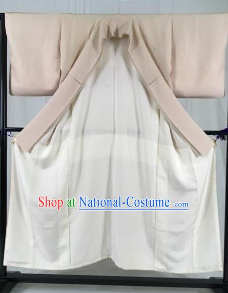 Japan Traditional Geisha Beige Kimono Formal Costume Furisode Kimonos Ancient Yukata Dress for Women