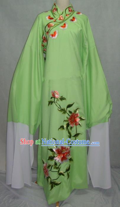 Traditional Chinese Beijing Opera Niche Scholar Embroidery Peony Costume Beijing Opera Green Robe for Adults