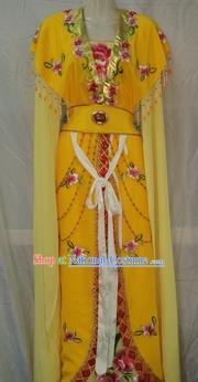 Traditional China Beijing Opera Young Lady Embroidered Yellow Dress Chinese Peking Opera Diva Costume