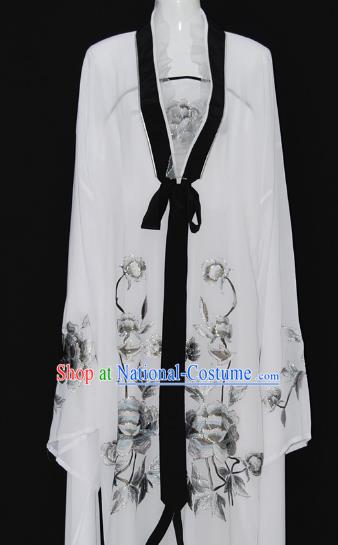 Traditional Chinese Beijing Opera Diva White Dress Peking Opera Nobility Lady Embroidered Costume