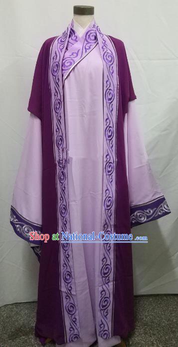 Chinese Beijing Opera Scholar Costume Peking Opera Niche Embroidery Purple Robe for Adults