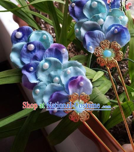 Chinese Ancient Hair Accessories Bride Blue Hairpins Headwear for Women