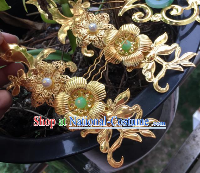 Chinese Ancient Hair Accessories Hair Clip Golden Hairpins Headwear for Women