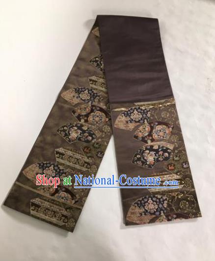 Japanese Traditional Brocade Waistband Kimono Yukata Embroidered Brown Belts for Women