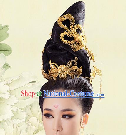 Asian Chinese Tang Dynasty Palace Lady Wigs Ancient Fairy Hair Accessories for Women