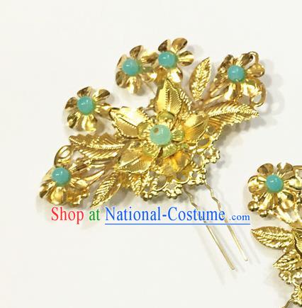 Asian Chinese Ancient Palace Lady Hair Accessories Blue Beads Hairpins for Women