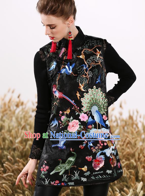 Chinese National Costume Traditional Embroidered Black Vests Waistcoat for Women