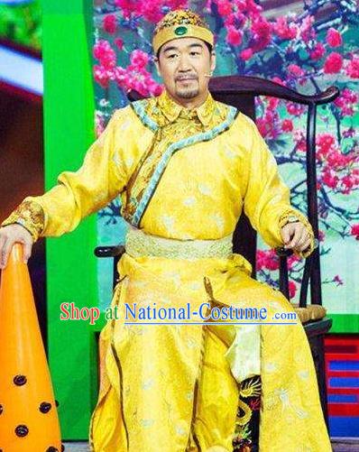 Chinese Traditional Historical Costume China Qing Dynasty Kangxi Emperor Embroidered Informal Clothing