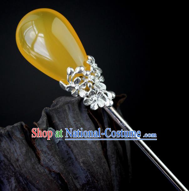 Chinese Ancient Handmade Hair Accessories Yellow Hair Stick Hairpins for Women