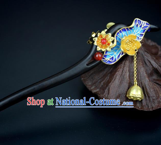 Chinese Ancient Handmade Hair Accessories Classical Hairpins Blueing Lotus Leaf Hair Clips for Women