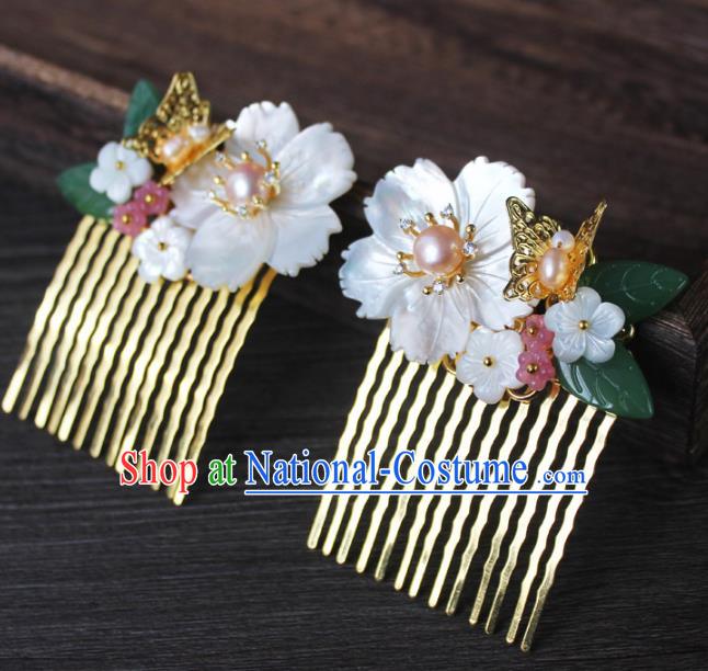 Chinese Ancient Handmade Hair Accessories Classical Hairpins Shell Flower Butterfly Hair Comb for Women