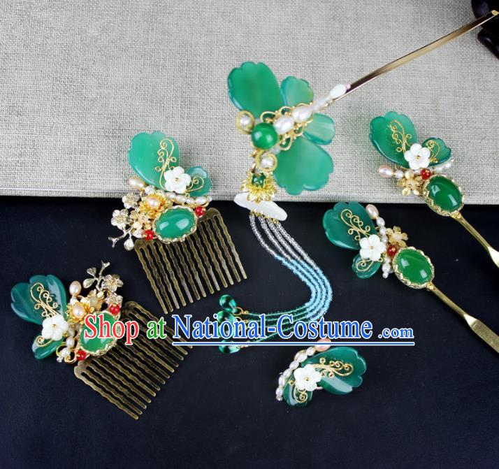 Chinese Ancient Handmade Hair Accessories Classical Hairpins Hanfu Butterfly Tassel Hair Clips Complete Set for Women