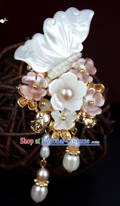 Chinese Ancient Handmade Accessories Shell Butterfly Brooch Hanfu Breastpin for Women