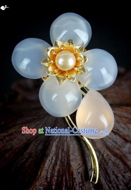 Chinese Ancient Handmade Accessories Jade Chalcedony Brooch for Women