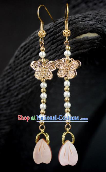 Chinese Ancient Handmade Accessories Earrings Golden Butterfly Tassel Eardrop for Women