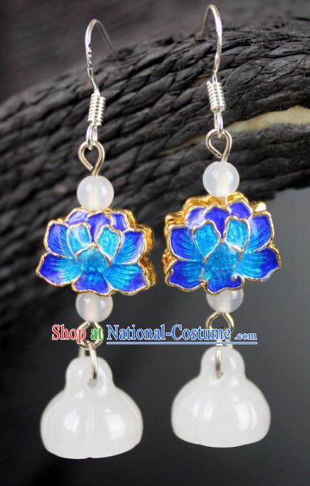 Chinese Ancient Handmade Accessories Eardrop Blueing Lotus Earrings for Women