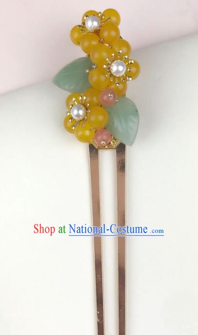 Chinese Ancient Handmade Hair Accessories Yellow Beads Hair Clip Classical Hanfu Hairpins for Women