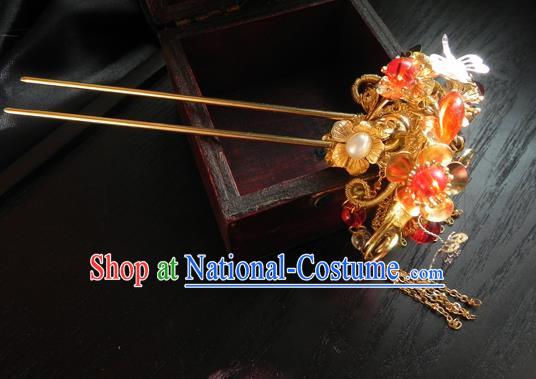 Chinese Handmade Ancient Hanfu Golden Butterfly Hairpins Hair Accessories Classical Hair Clip for Women