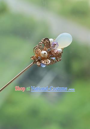 Chinese Ancient Handmade Hanfu Purple Bead Hair Clip Hairpins Hair Accessories for Women