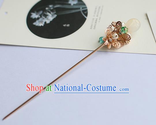 Chinese Ancient Handmade Hanfu Green Bead Hair Clip Hairpins Hair Accessories for Women