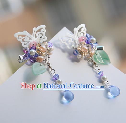 Chinese Ancient Handmade Butterfly Hair Claws Hanfu Hairpins Palace Lady Tassel Hair Accessories for Women