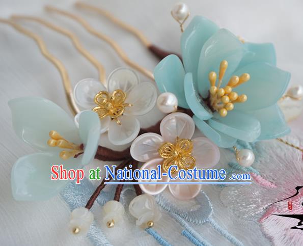 Chinese Ancient Handmade Hanfu Shell Flowers Hair Comb Hairpins Hair Accessories for Women